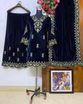 Velvet Kurti Plazzo Set