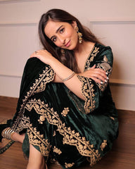 Velvet Kurti Plazzo Set