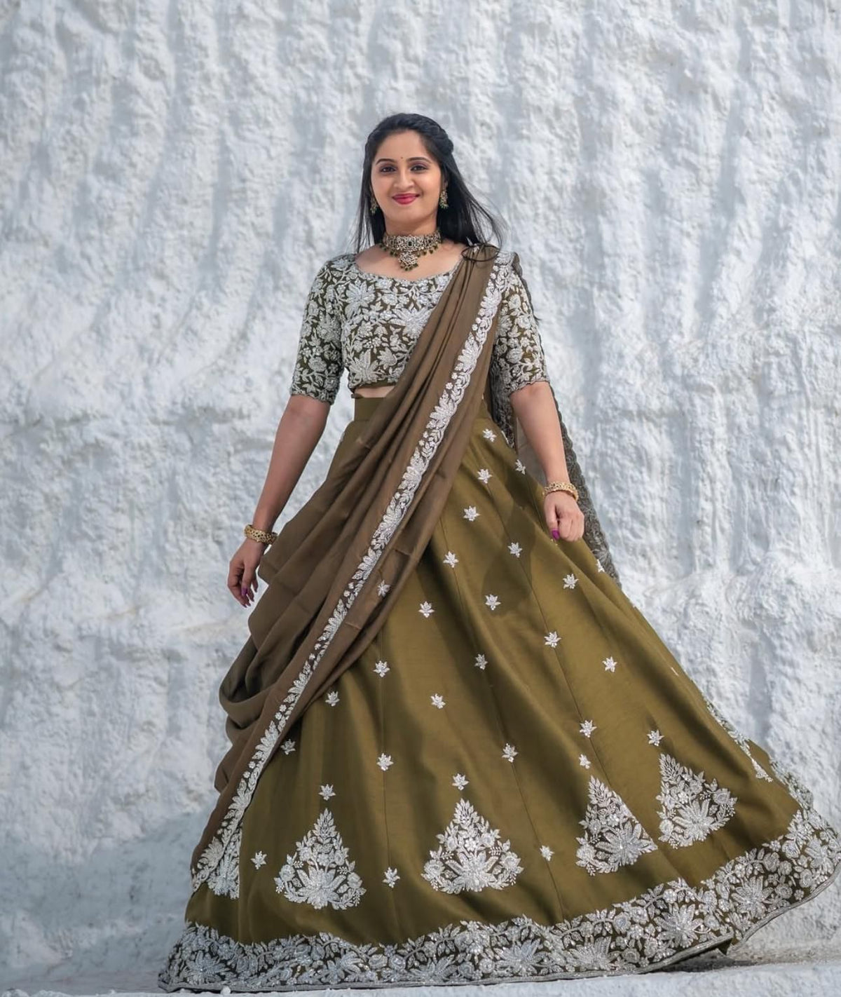 Mehendi green lehenga