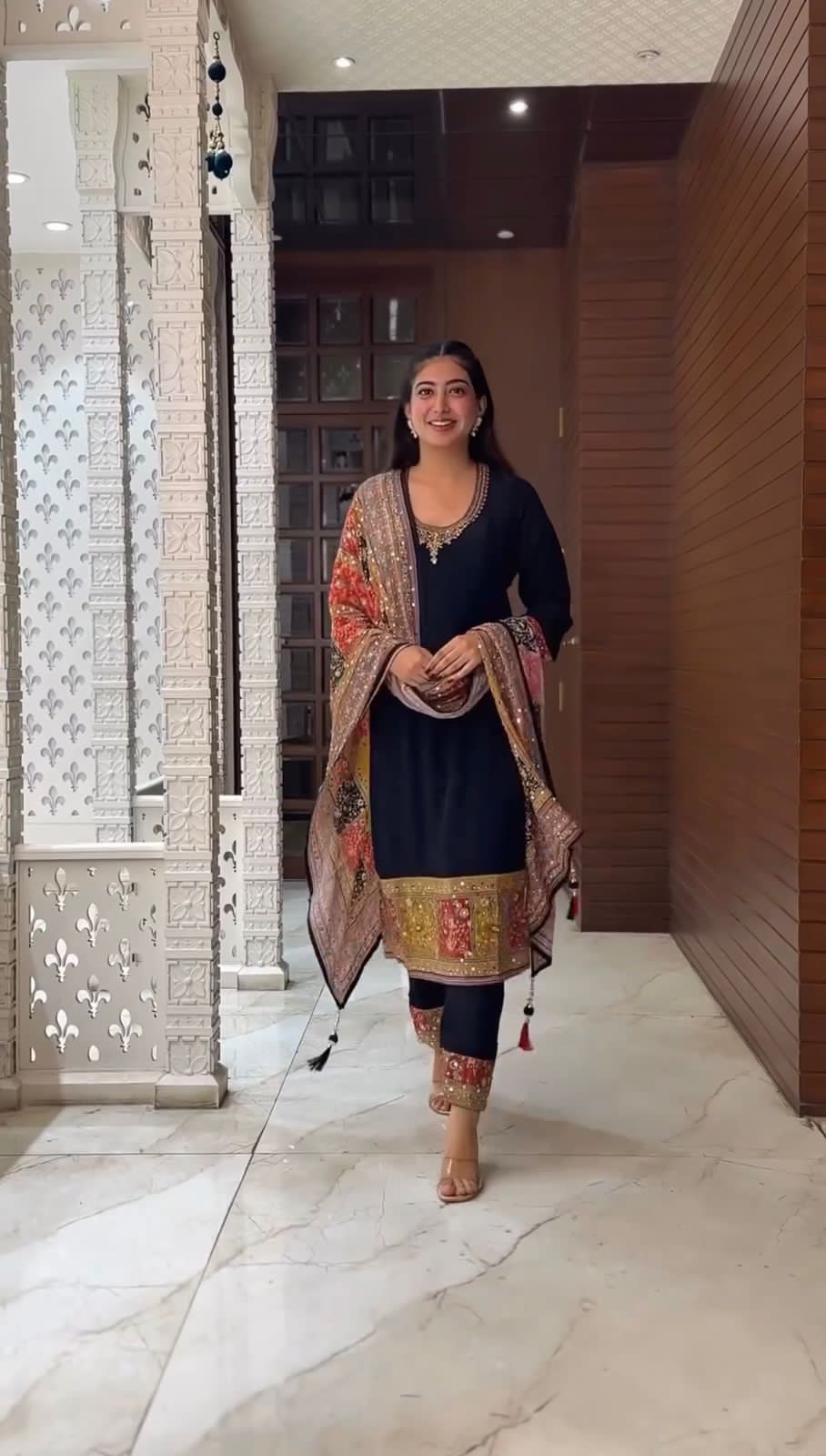 Black suit with colorful dupatta