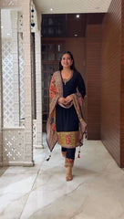 Black suit with colorful dupatta