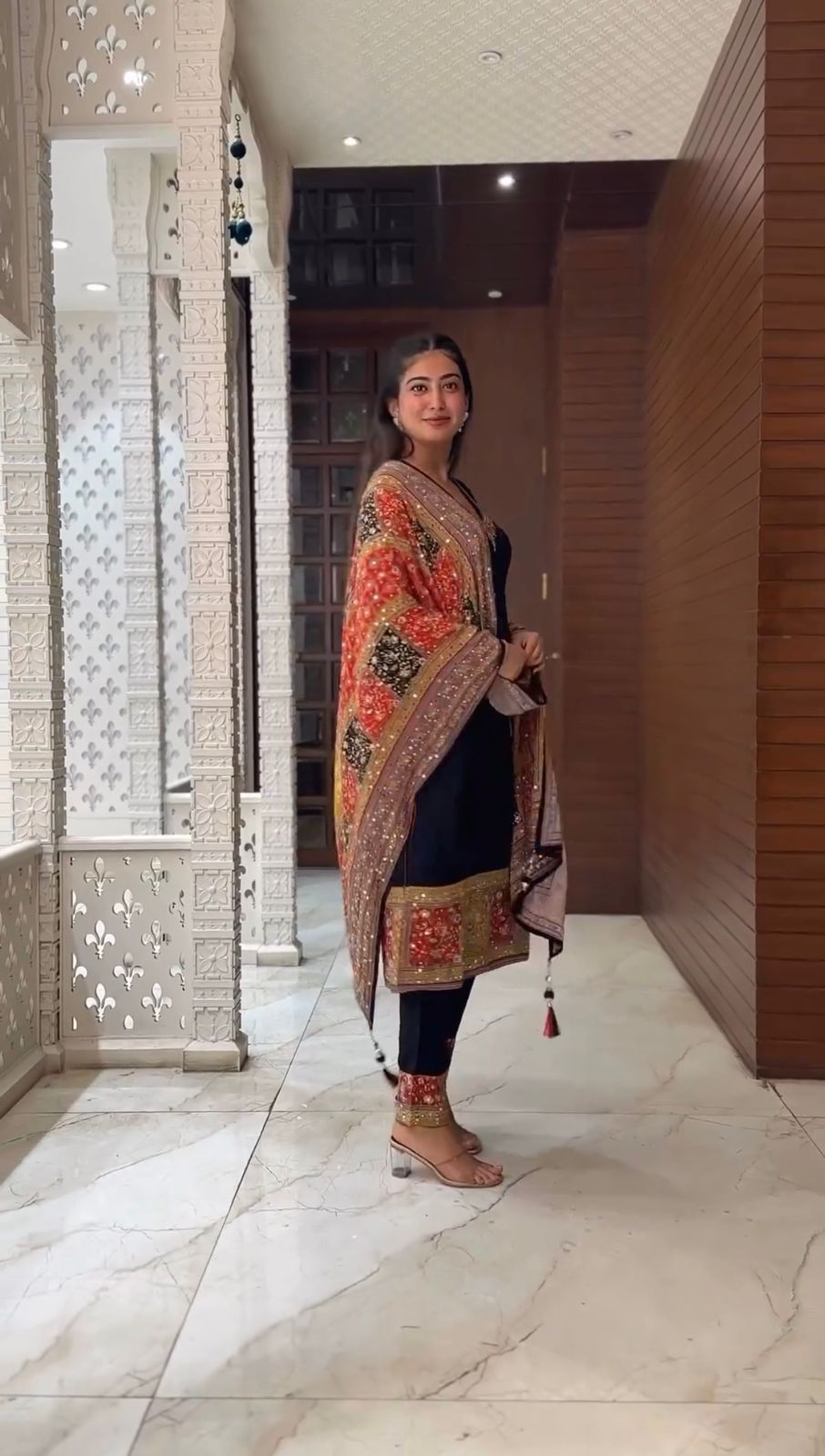Black suit with colorful dupatta
