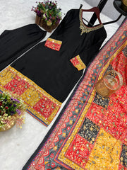 Black suit with colorful dupatta