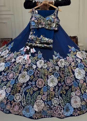 Floral blue royal lehenga