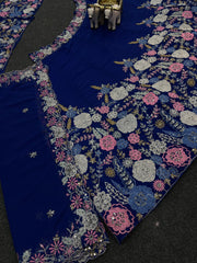 Floral blue royal lehenga