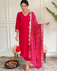 Chanderi Silk Suit with Leheriya Dupatta