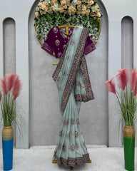 Prettiest Organza Saree With Velvet Blouse