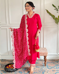 Chanderi Silk Suit with Leheriya Dupatta