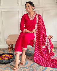 Chanderi Silk Suit with Leheriya Dupatta