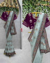 Prettiest Organza Saree With Velvet Blouse