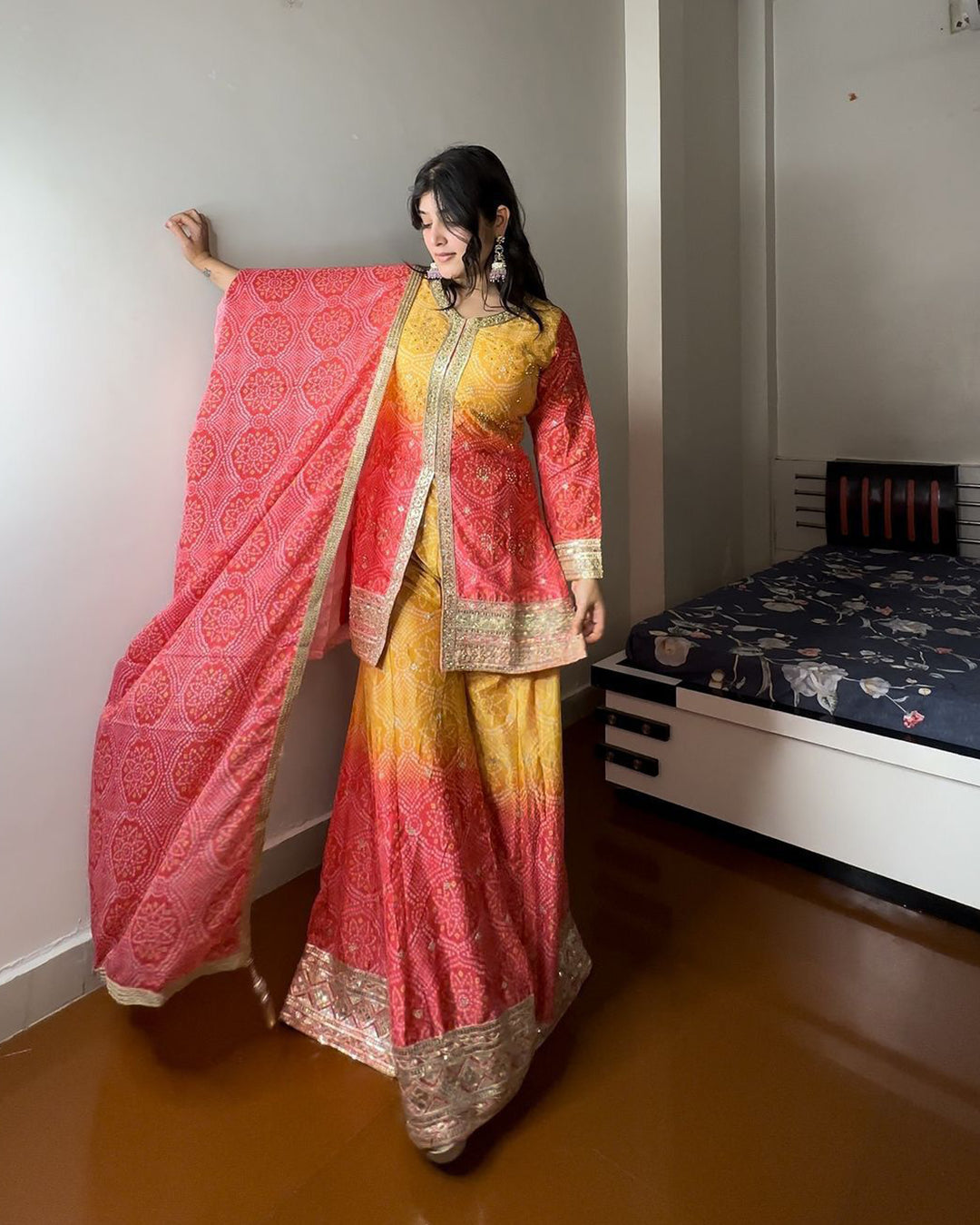 Heavy Chinon Silk sharara set