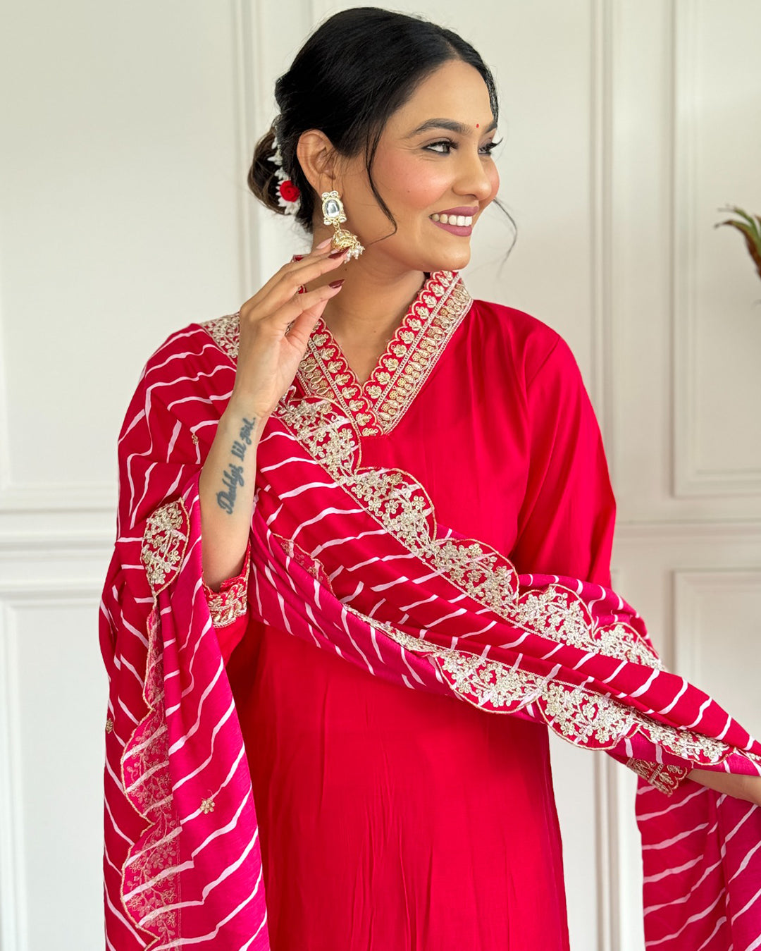 Chanderi Silk Suit with Leheriya Dupatta