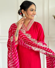 Chanderi Silk Suit with Leheriya Dupatta