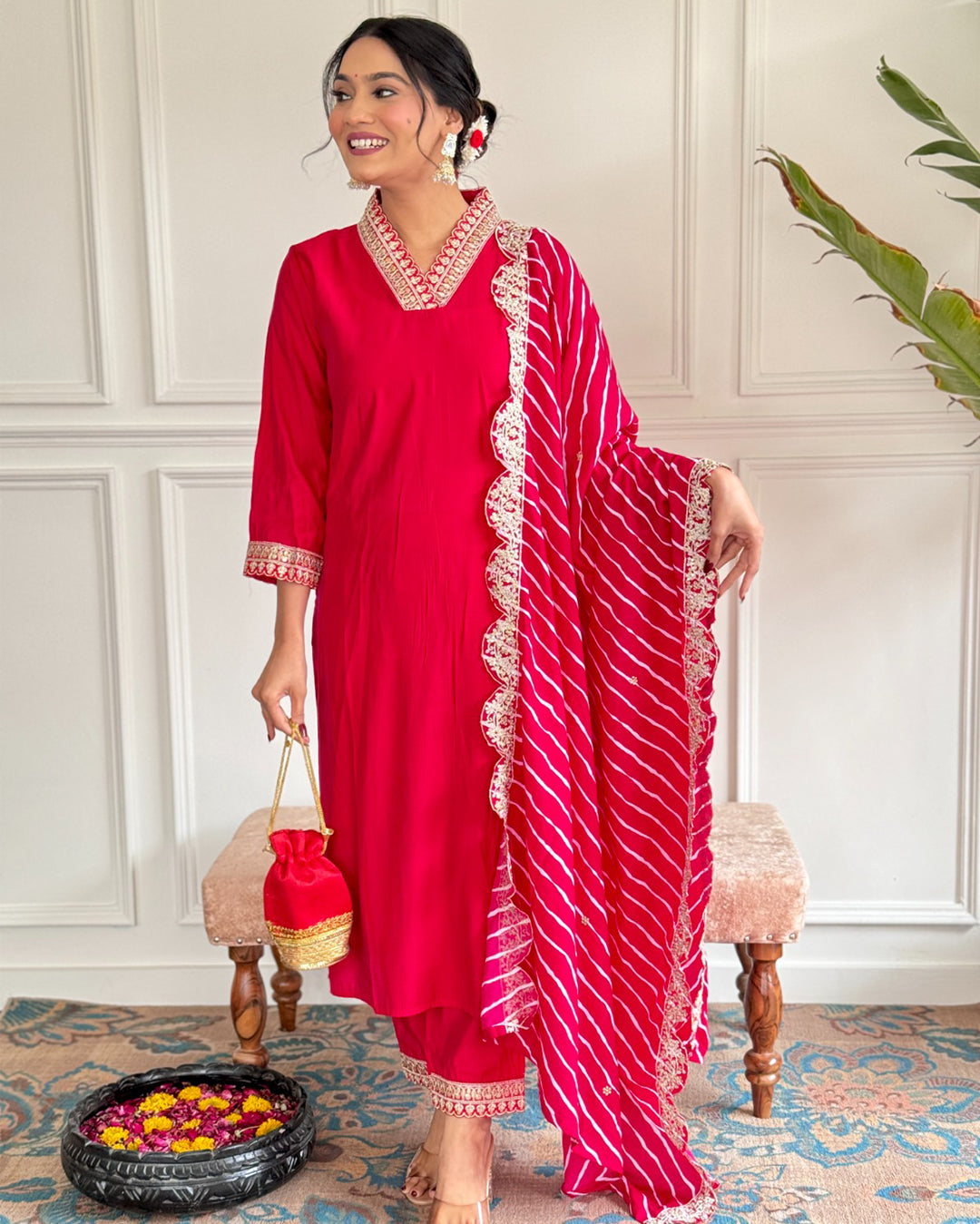 Chanderi Silk Suit with Leheriya Dupatta