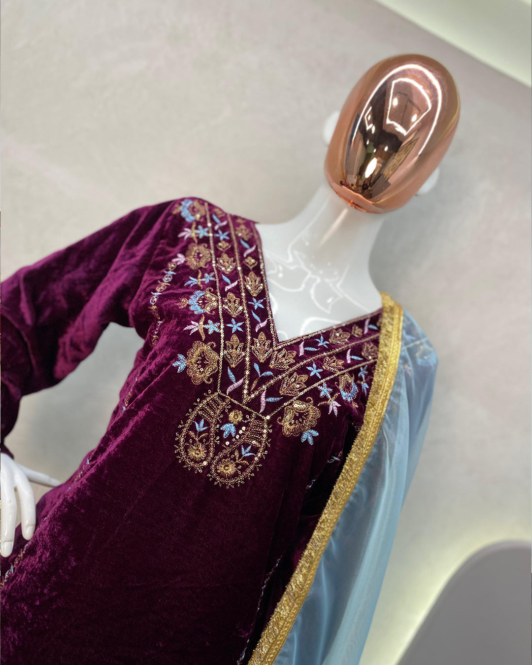 Velvet Sequence Embroidery Work Suit