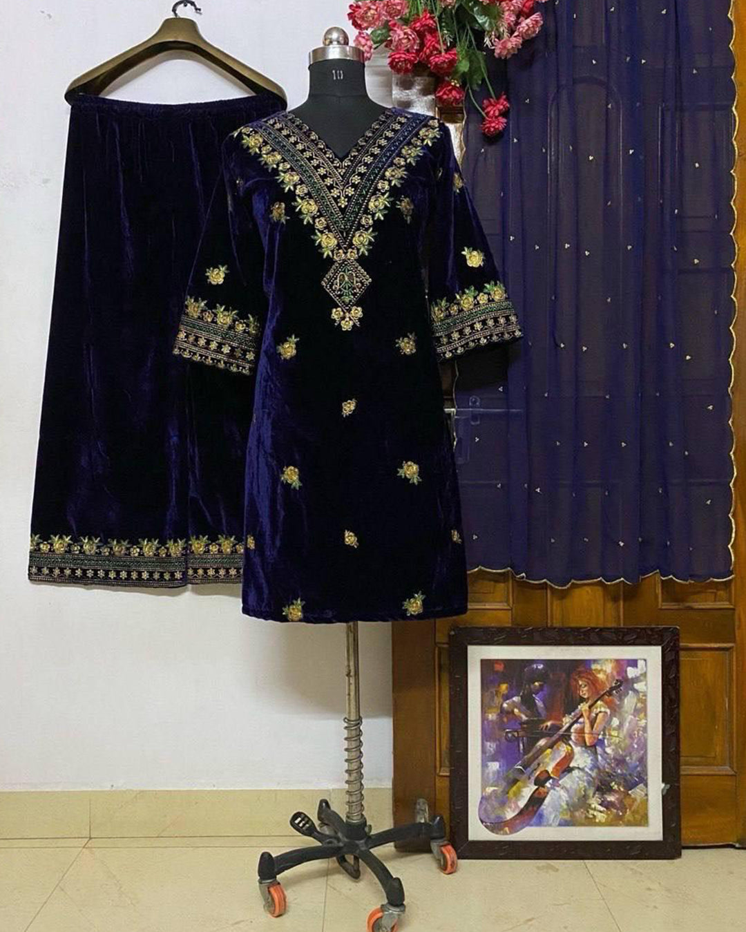 Navy Blue Kurti Plazzo Set