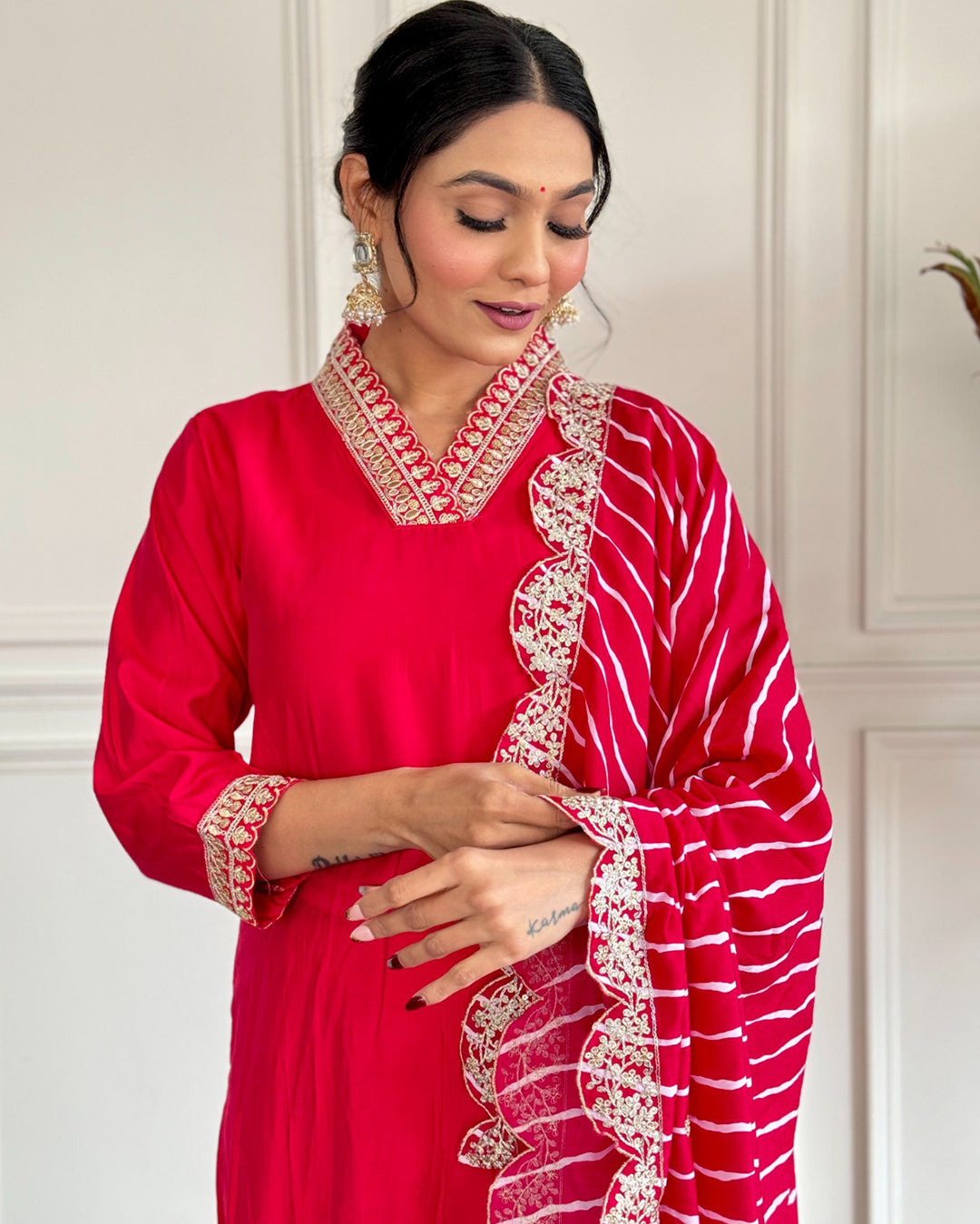 Chanderi Silk Suit with Leheriya Dupatta