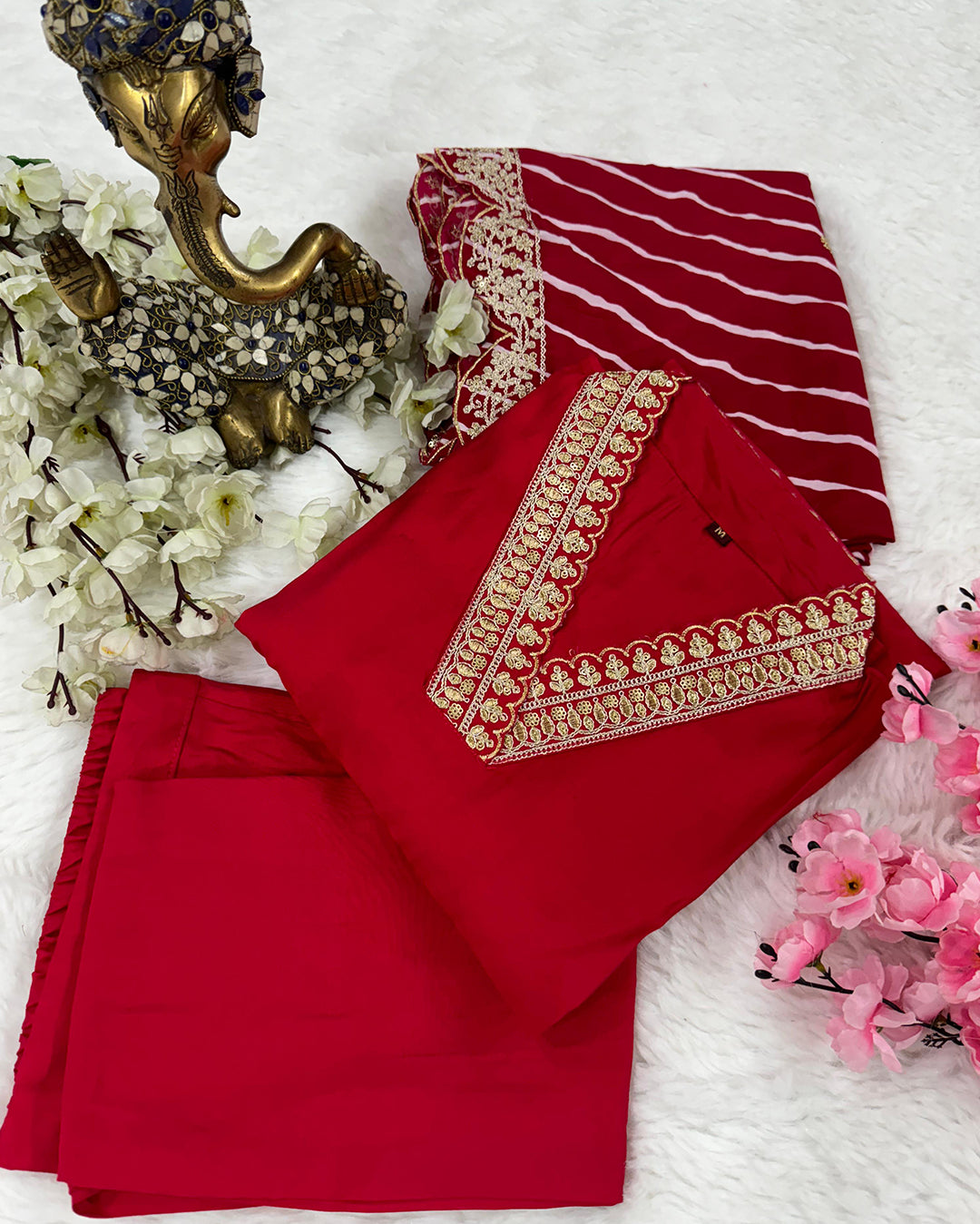 Chanderi Silk Suit with Leheriya Dupatta