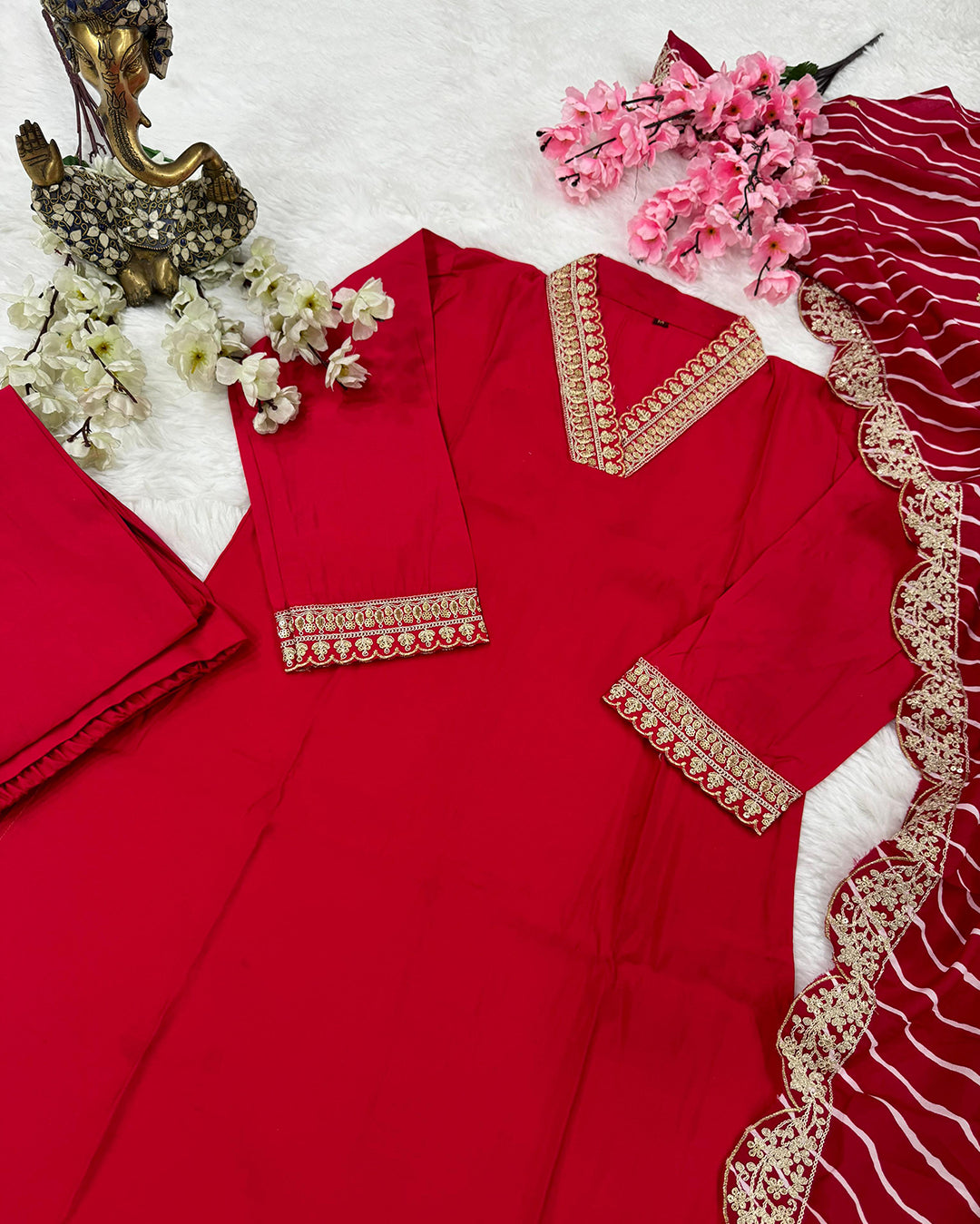 Chanderi Silk Suit with Leheriya Dupatta