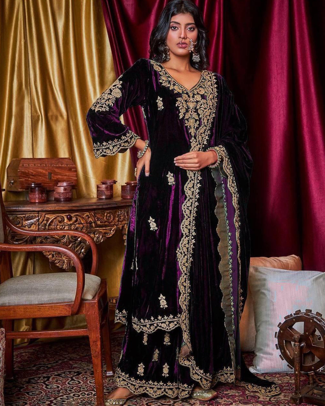 Velvet Kurti Plazzo Set